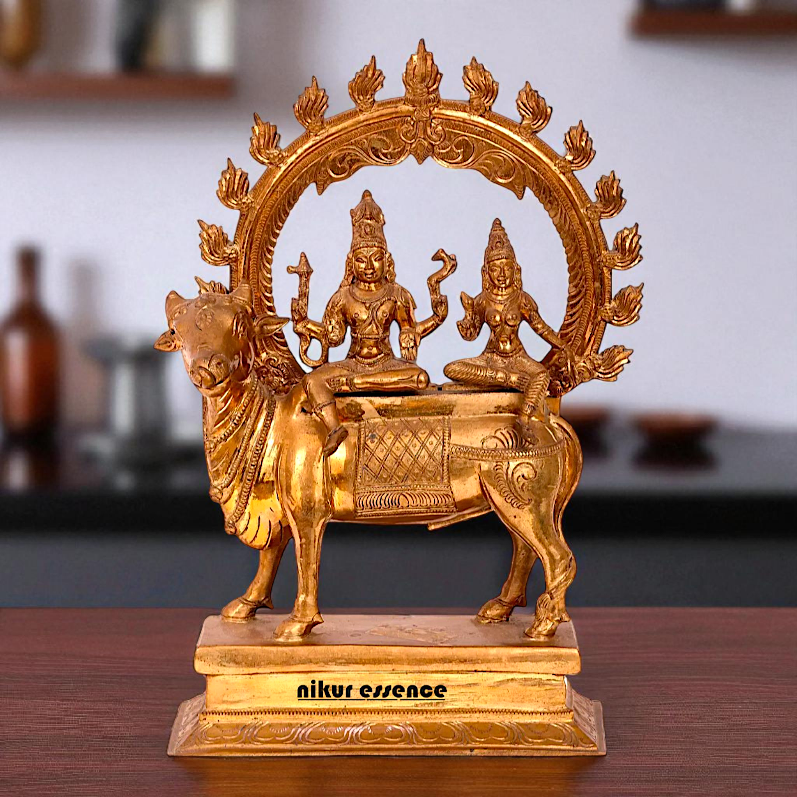 Large Shiva with Parvati seated on Nandi Panchaloha idol - 16 inches Nikuressence