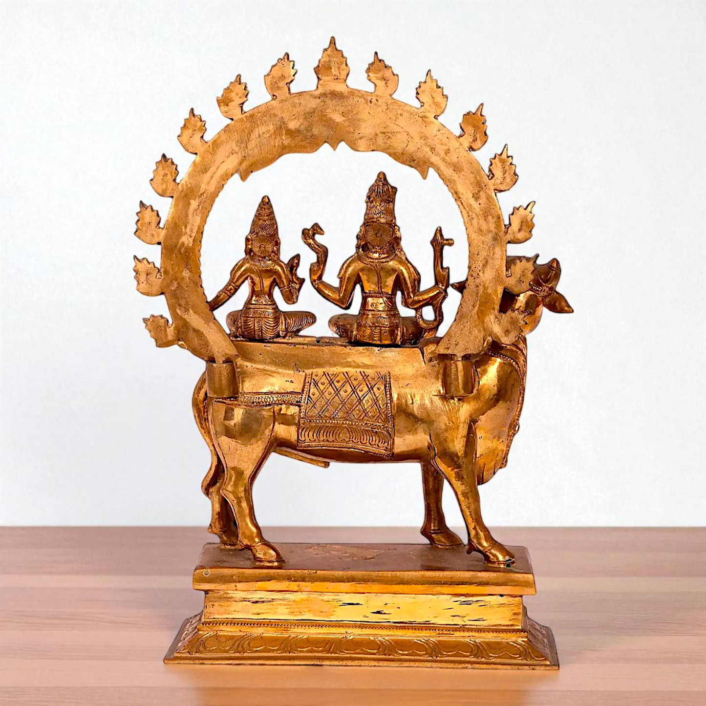 Large Shiva with Parvati seated on Nandi Panchaloha idol - 16 inches Nikuressence