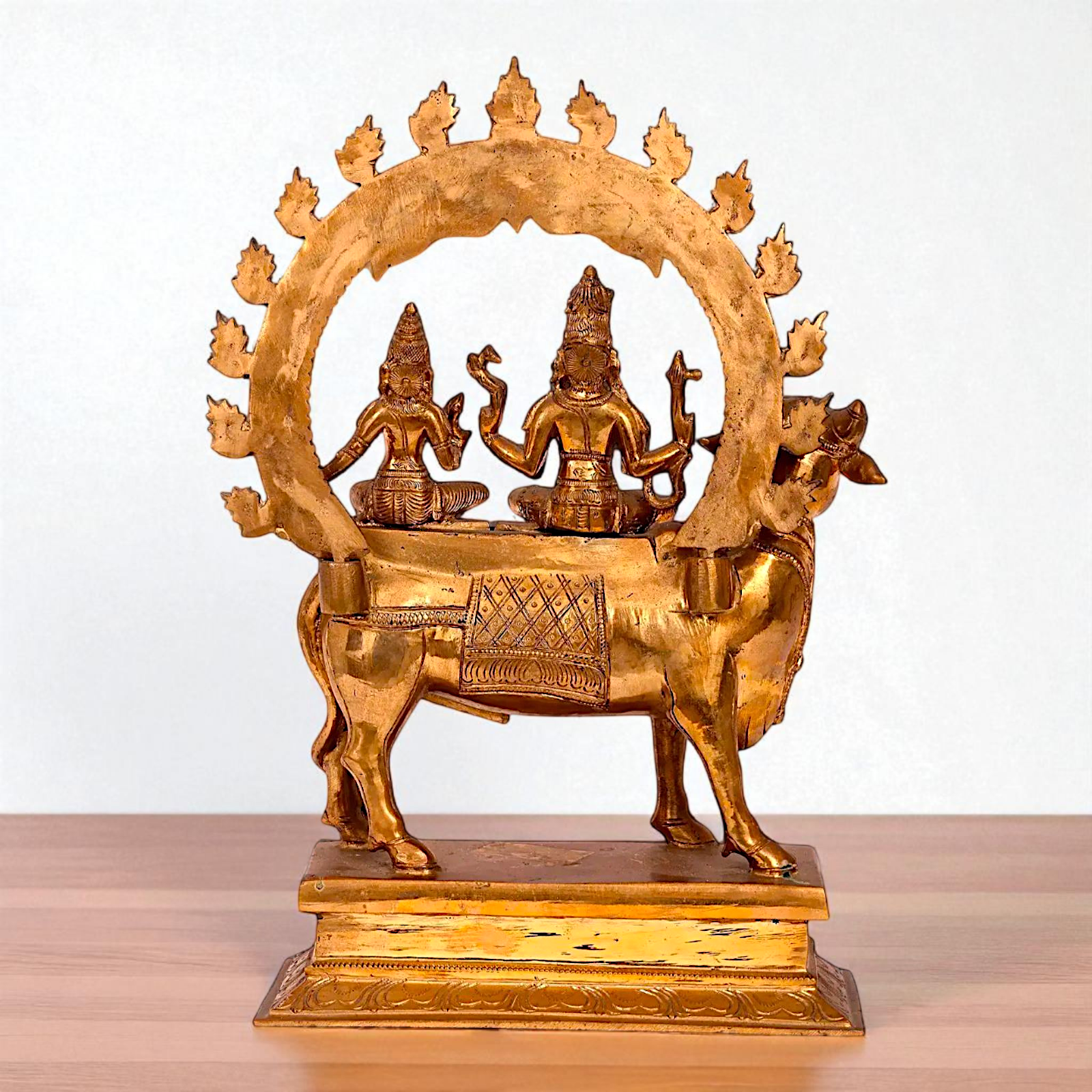 Large Shiva with Parvati seated on Nandi Panchaloha idol - 16 inches Nikuressence