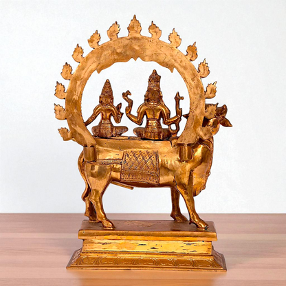 Large Shiva with Parvati seated on Nandi Panchaloha idol - 16 inches Nikuressence