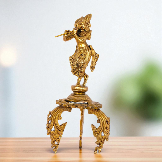 Panchaloha Krishna standing on stand with Playing Flute statue - 16 Inches Nikuressence