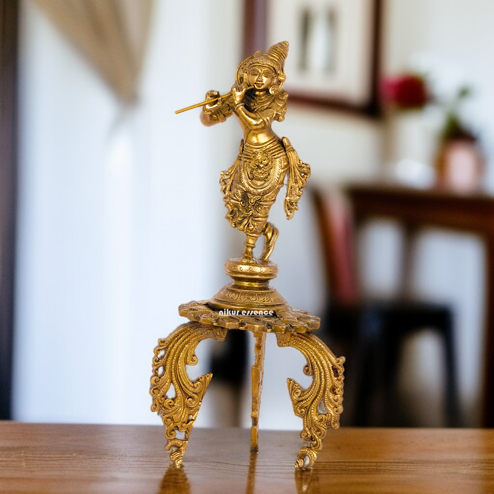 Panchaloha Krishna standing on stand with Playing Flute statue - 16 Inches Nikuressence