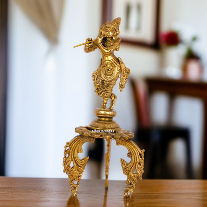 Panchaloha Krishna standing on stand with Playing Flute statue - 16 Inches Nikuressence