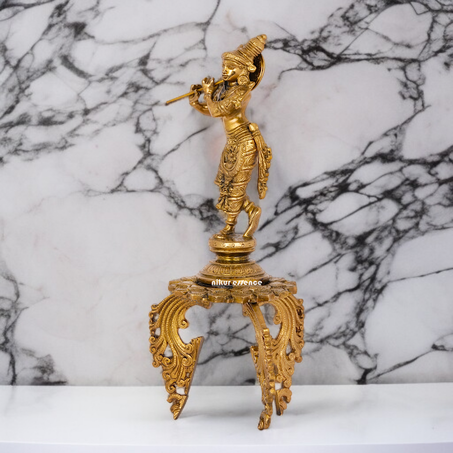 Panchaloha Krishna standing on stand with Playing Flute statue - 16 Inches Nikuressence