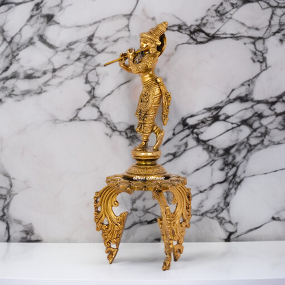 Panchaloha Krishna standing on stand with Playing Flute statue - 16 Inches Nikuressence