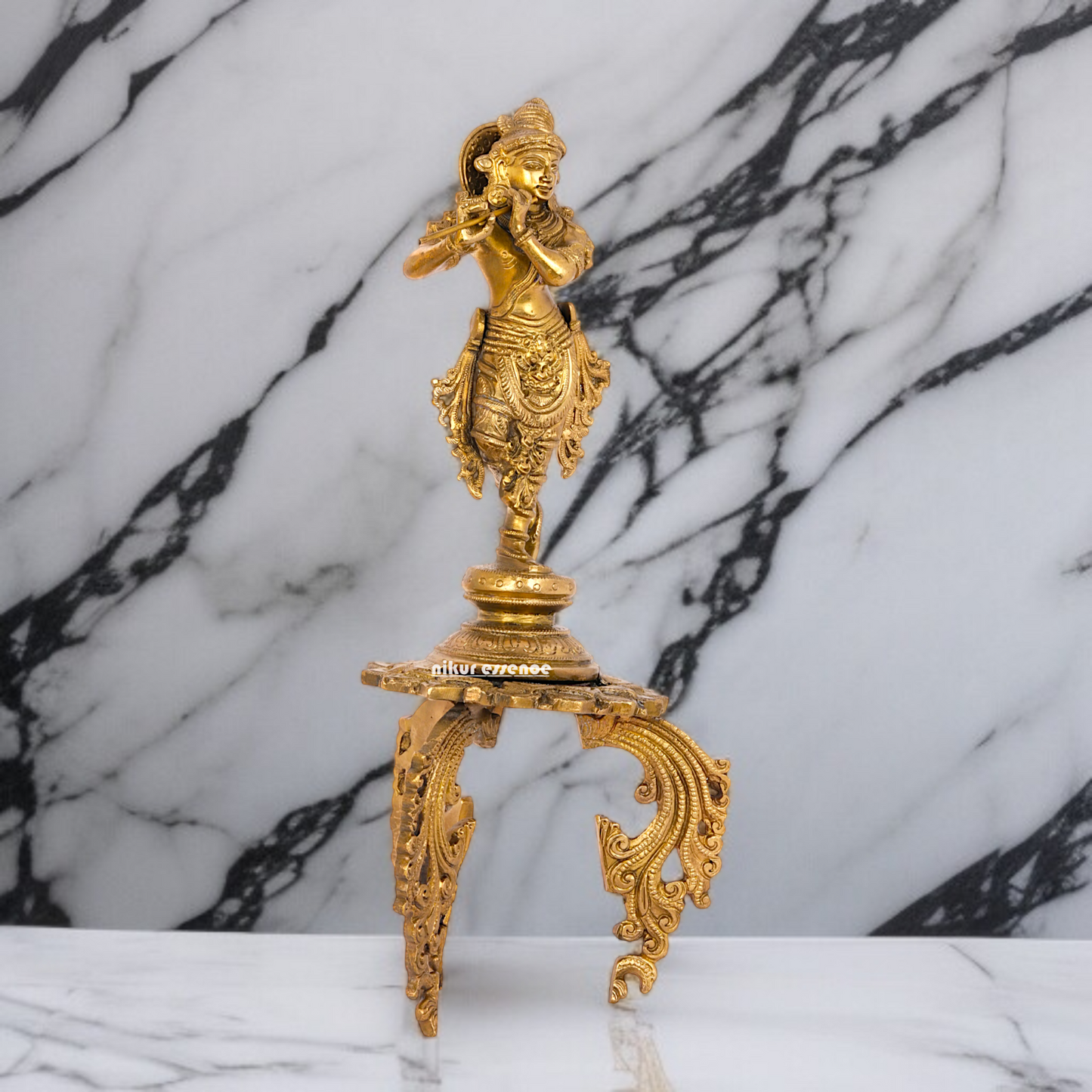 Panchaloha Krishna standing on stand with Playing Flute statue - 16 Inches Nikuressence