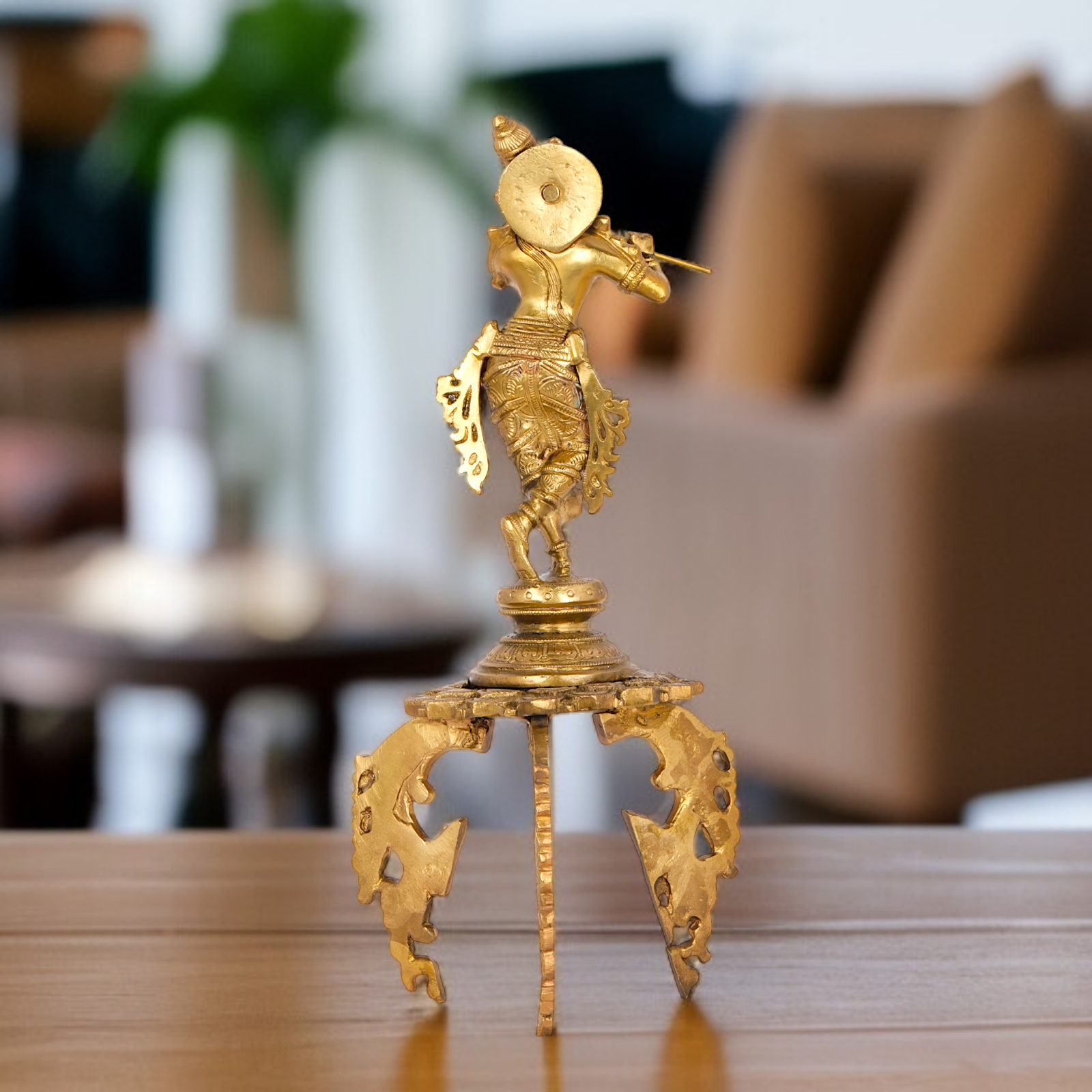 Panchaloha Krishna standing on stand with Playing Flute statue - 16 Inches Nikuressence