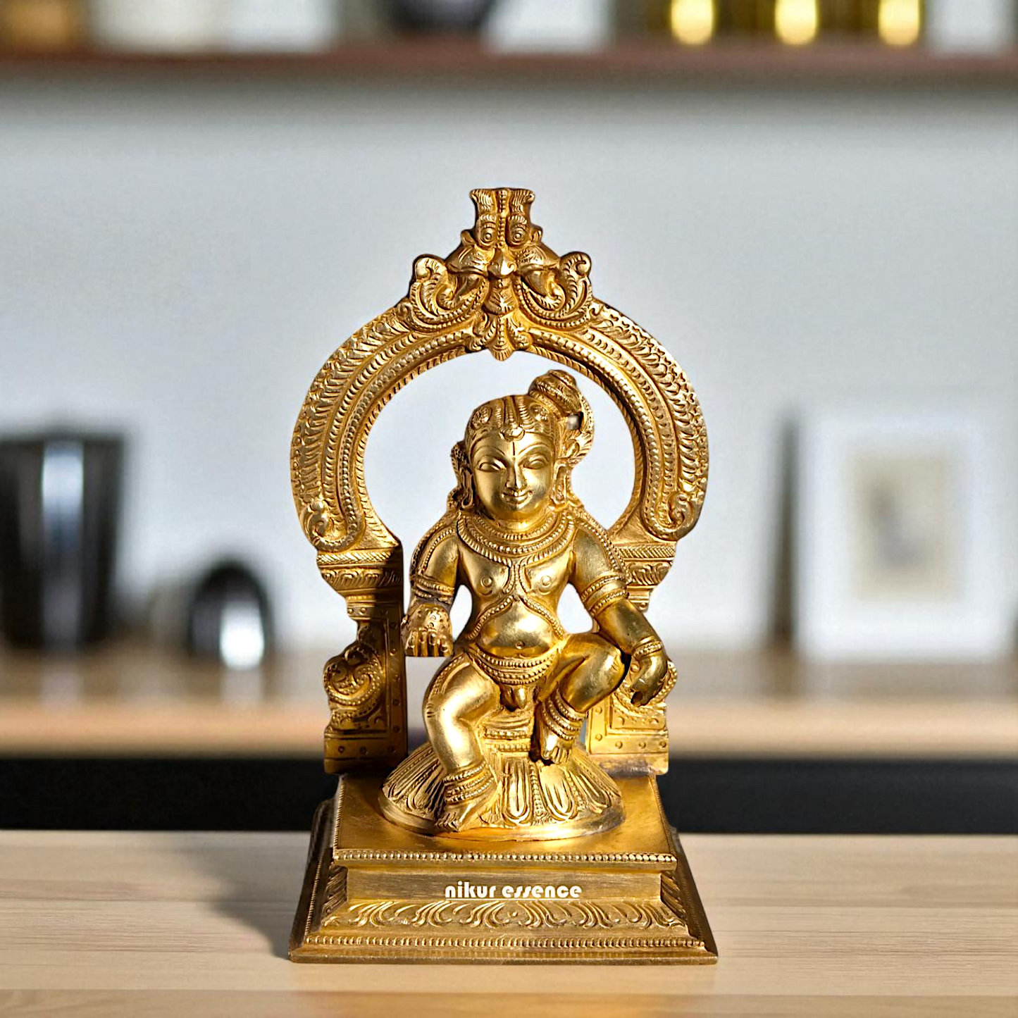 Panchaloha Bal Krishna Sitting on throne statue - 7 Inches Nikuressence