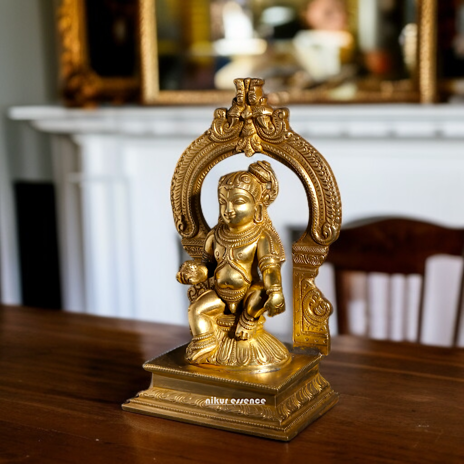 Panchaloha Bal Krishna Sitting on throne statue - 7 Inches Nikuressence