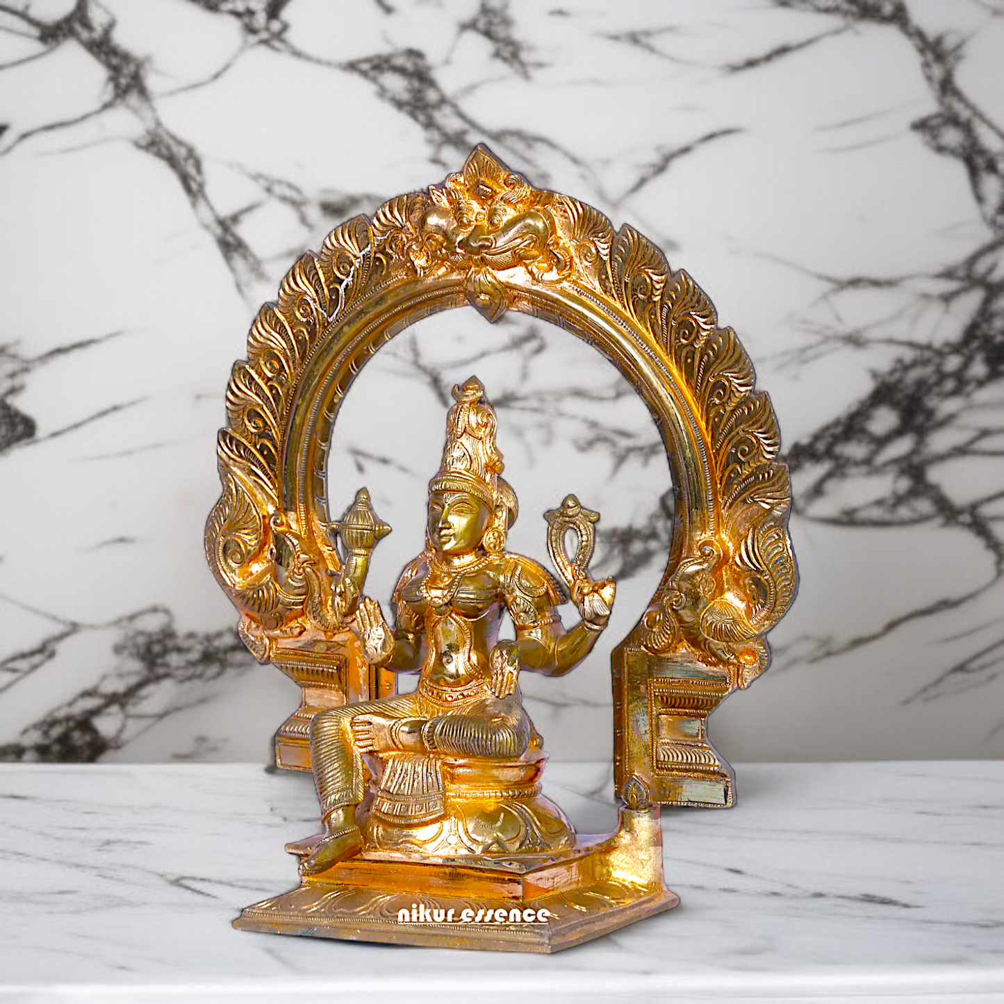 Goddess Bhuvaneshvari seated Panchaloha idol - 12 Inches Nikuressence