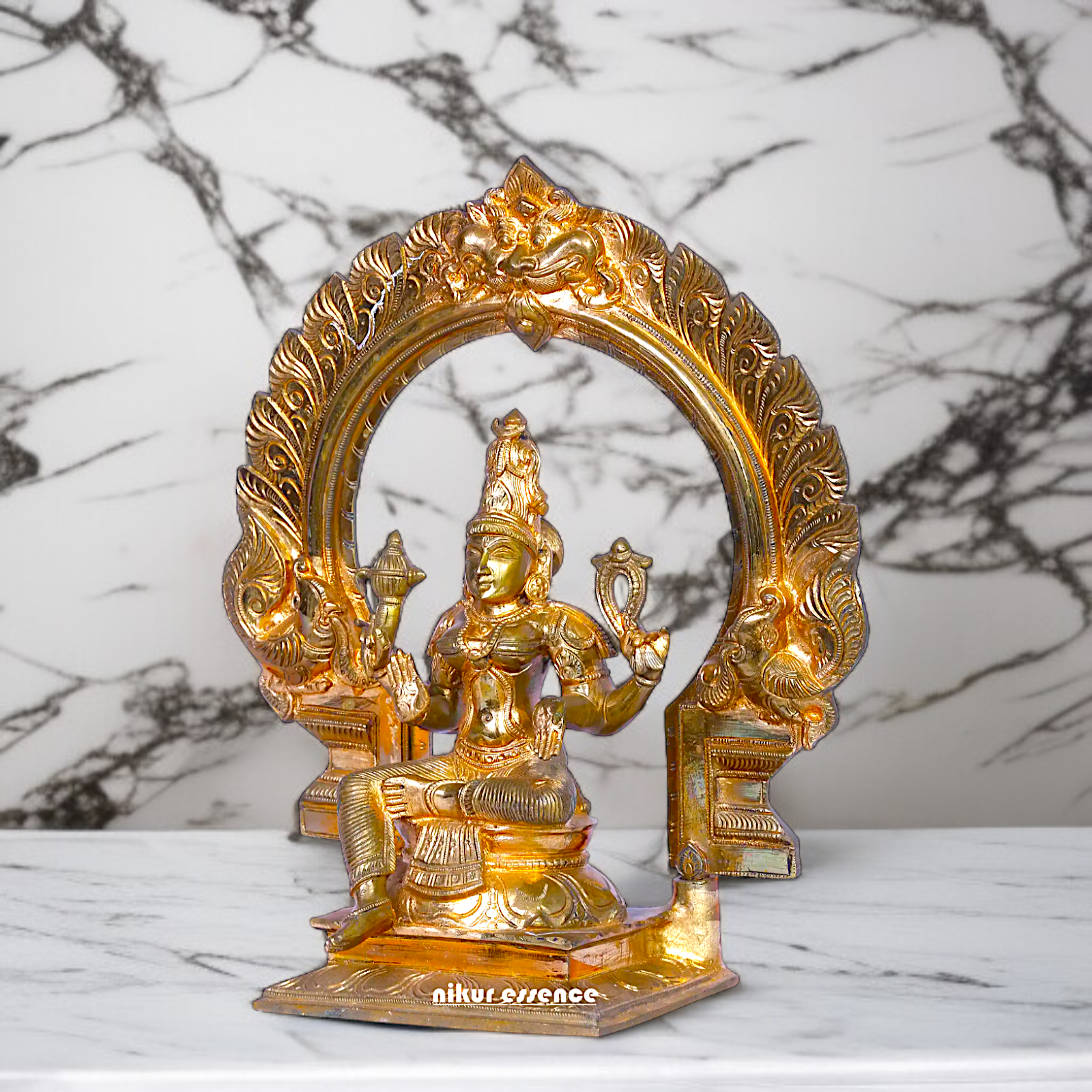 Goddess Bhuvaneshvari seated Panchaloha idol - 12 Inches Nikuressence