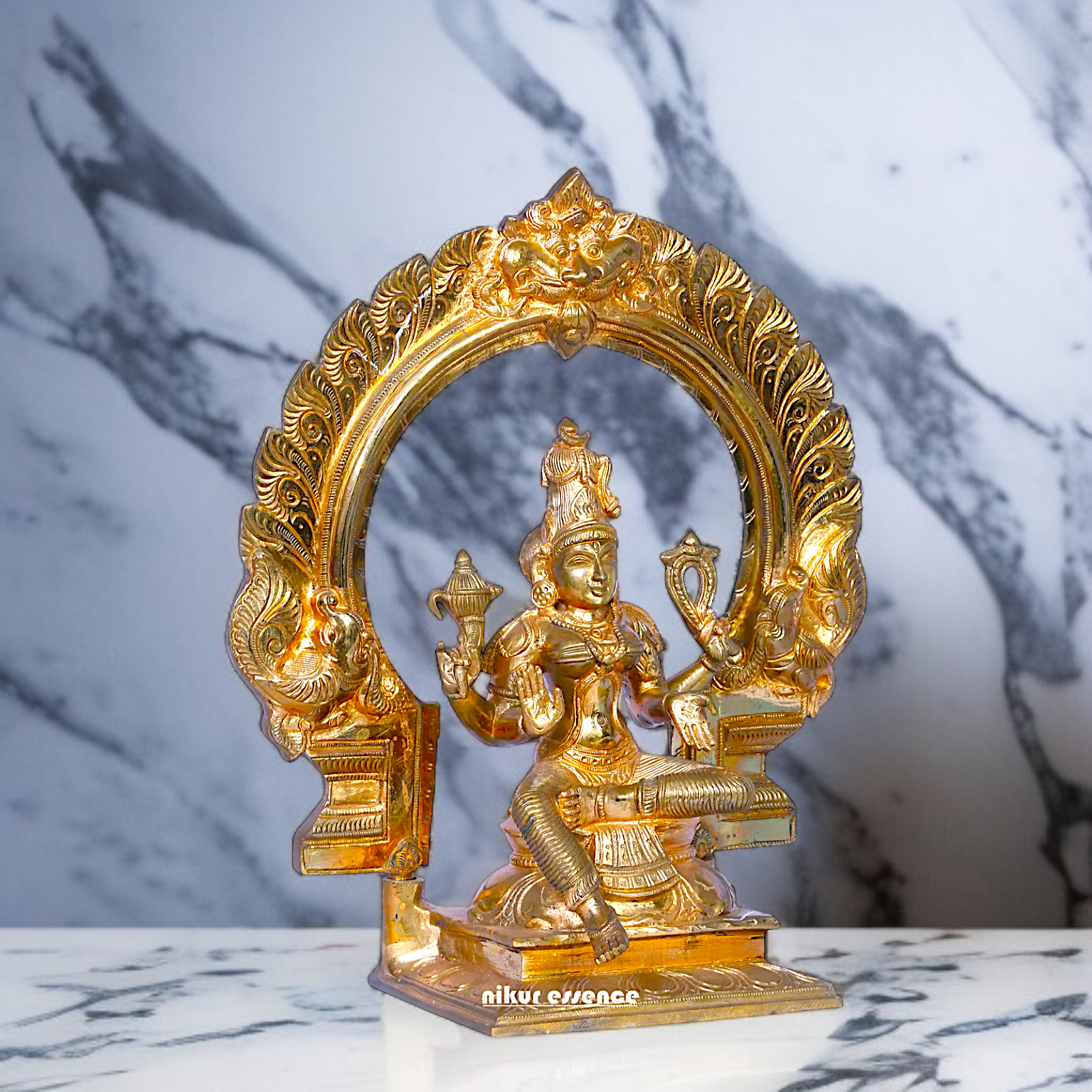 Goddess Bhuvaneshvari seated Panchaloha idol - 12 Inches Nikuressence