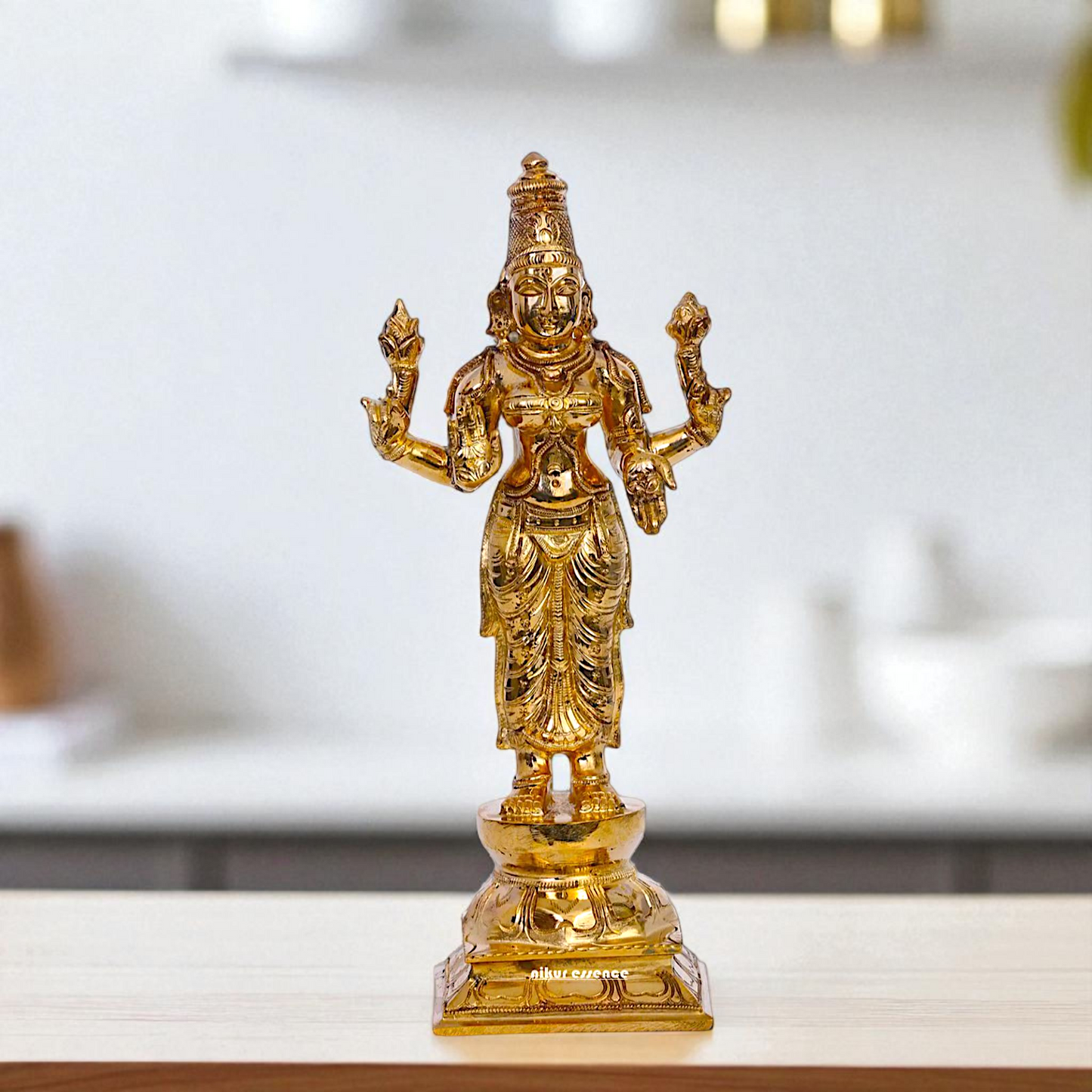 Goddess Lakshmi Blessing standing with Four Armed Panchaloha idol - 10 Inches Nikuressence