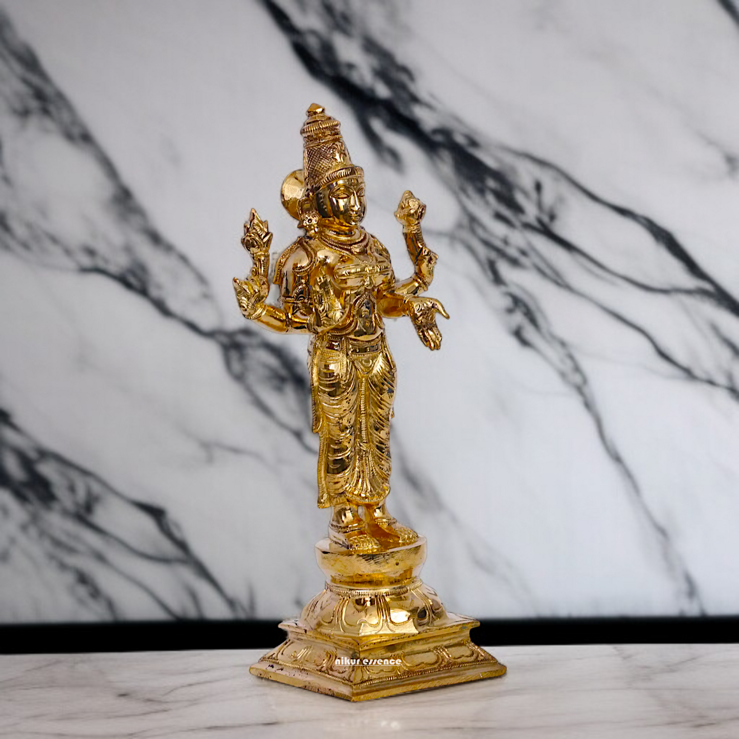 Goddess Lakshmi Blessing standing with Four Armed Panchaloha idol - 10 Inches Nikuressence