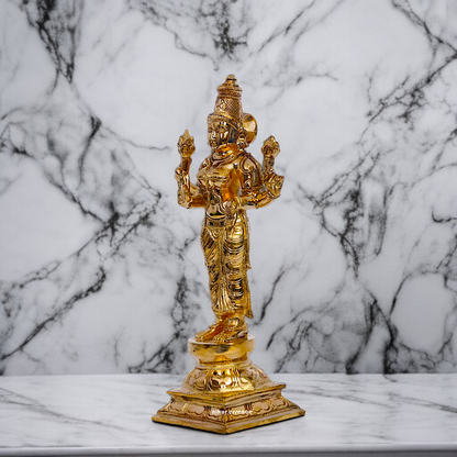 Goddess Lakshmi Blessing standing with Four Armed Panchaloha idol - 10 Inches Nikuressence