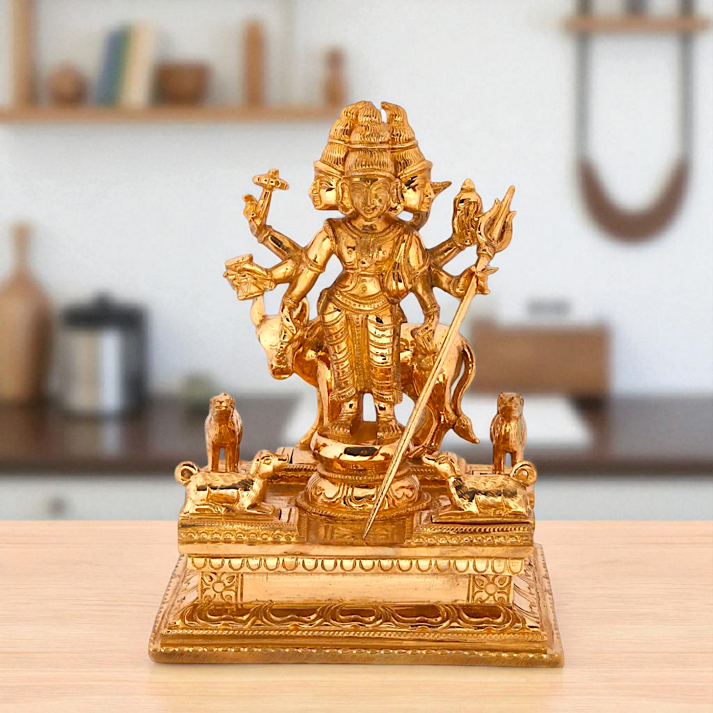 Dattatreya with Cow Panchaloha idol - 8 Inches Nikuressence