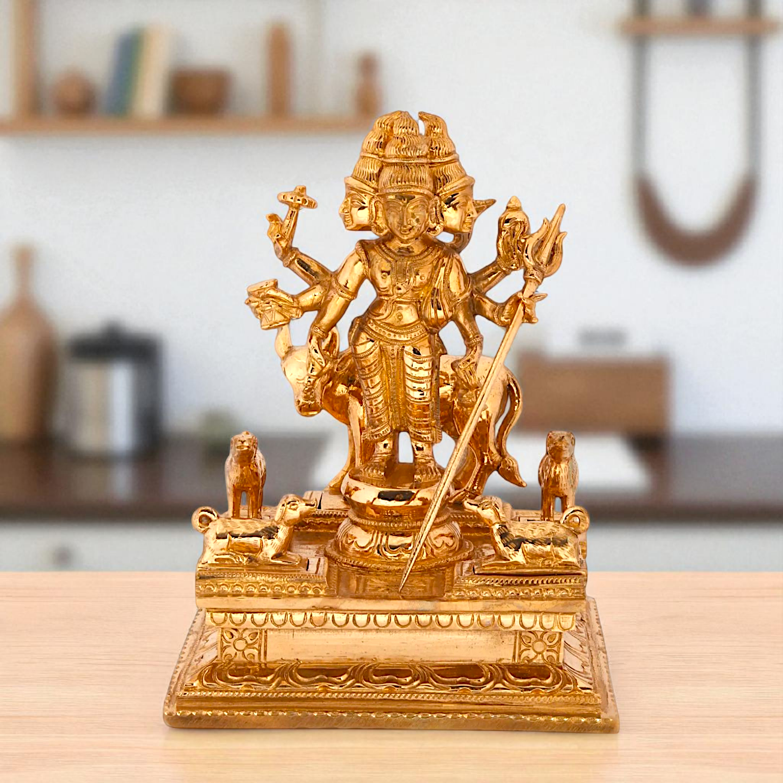 Dattatreya with Cow Panchaloha idol - 8 Inches Nikuressence