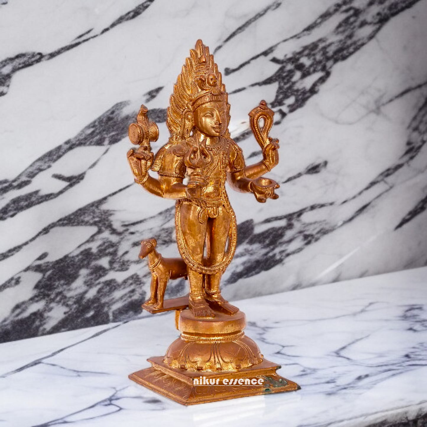 Kaal Bhairav with dog Panchaloha statue - 16 inches Nikuressence
