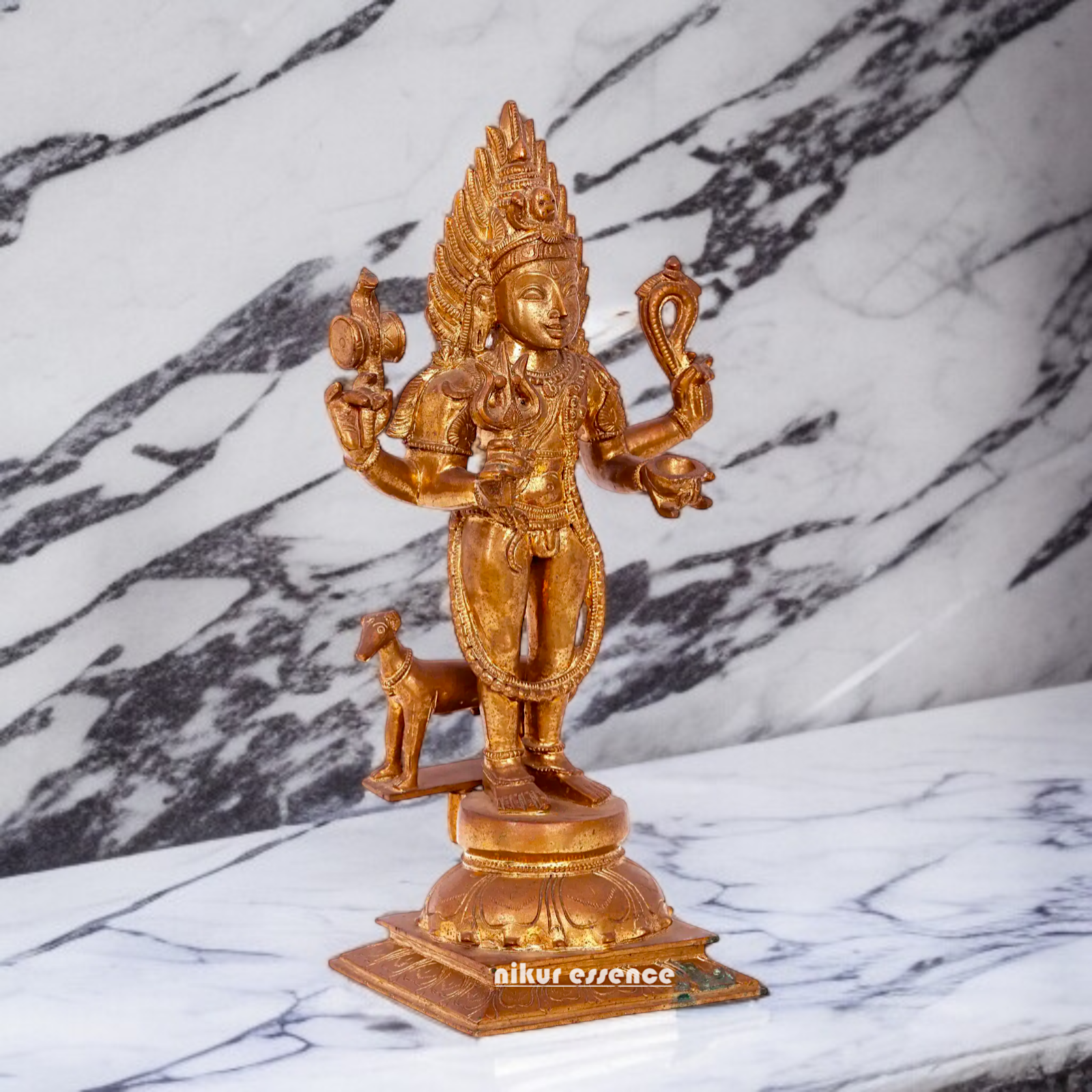 Kaal Bhairav with dog Panchaloha statue - 16 inches Nikuressence