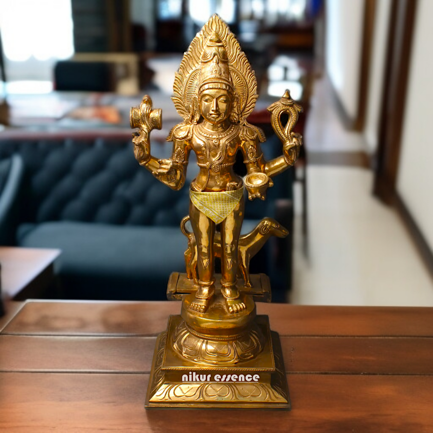 Shiva Kaal Bhairav with Four Armed and dog Panchaloha Idol - 23 inches Nikuressence