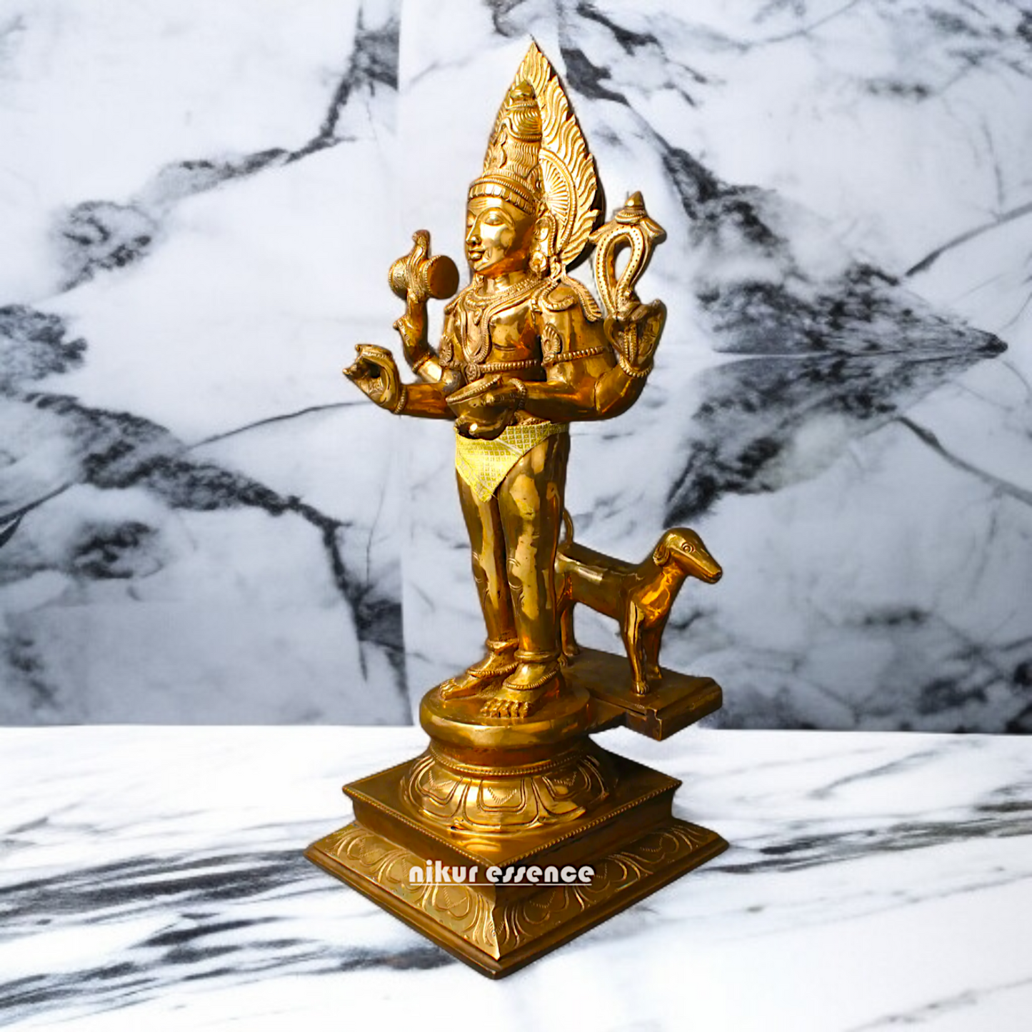 Shiva Kaal Bhairav with Four Armed and dog Panchaloha Idol - 23 inches Nikuressence