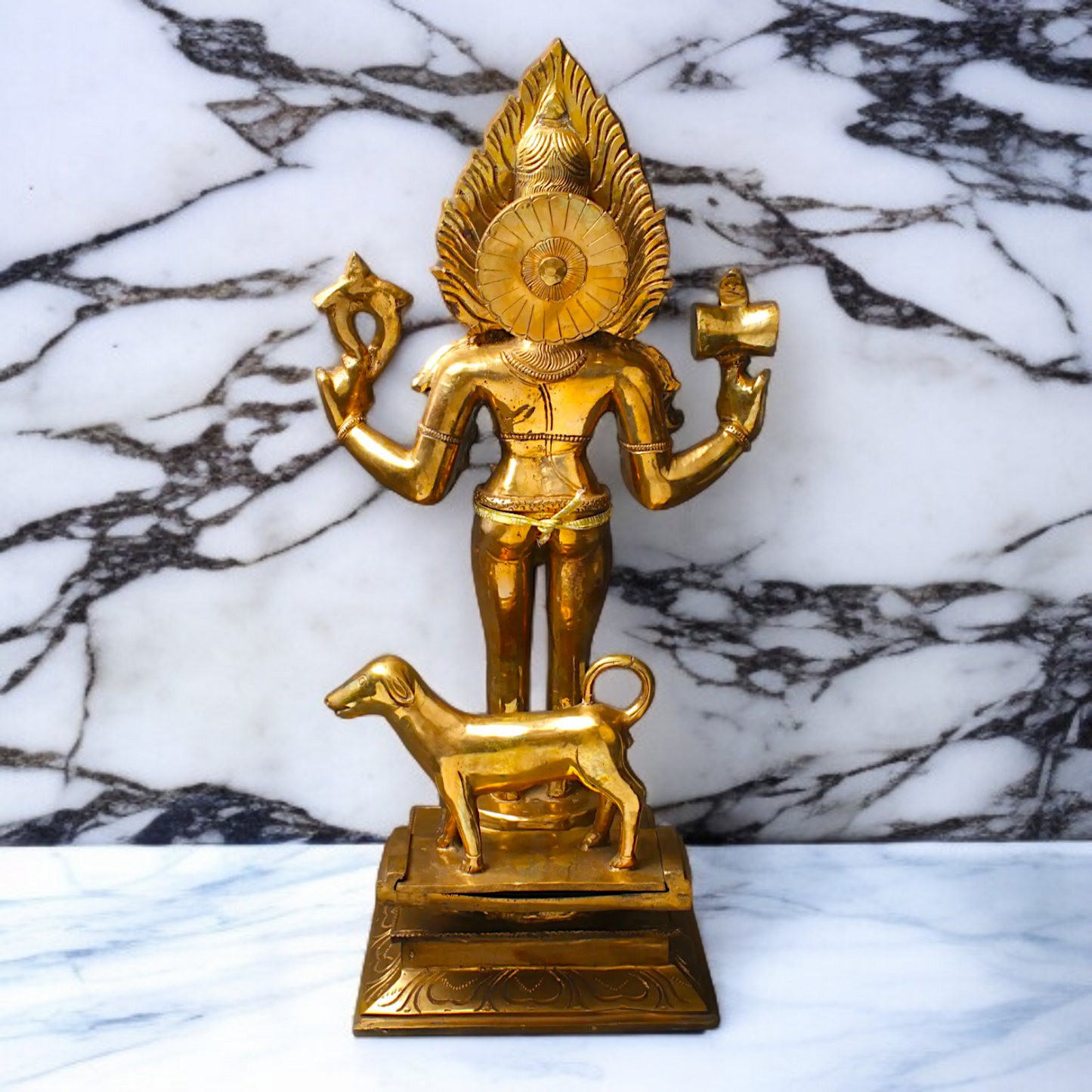Shiva Kaal Bhairav with Four Armed and dog Panchaloha Idol - 23 inches Nikuressence
