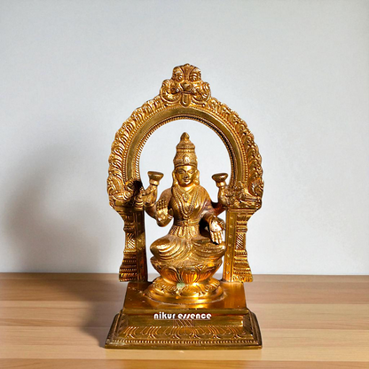 Goddess Lakshmi Mata seated on throne Panchaloha Idol - 7 inches Nikuressence
