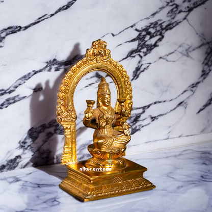 Goddess Lakshmi Mata seated on throne Panchaloha Idol - 7 inches Nikuressence