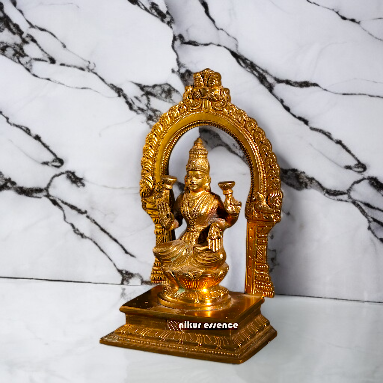 Goddess Lakshmi Mata seated on throne Panchaloha Idol - 7 inches Nikuressence