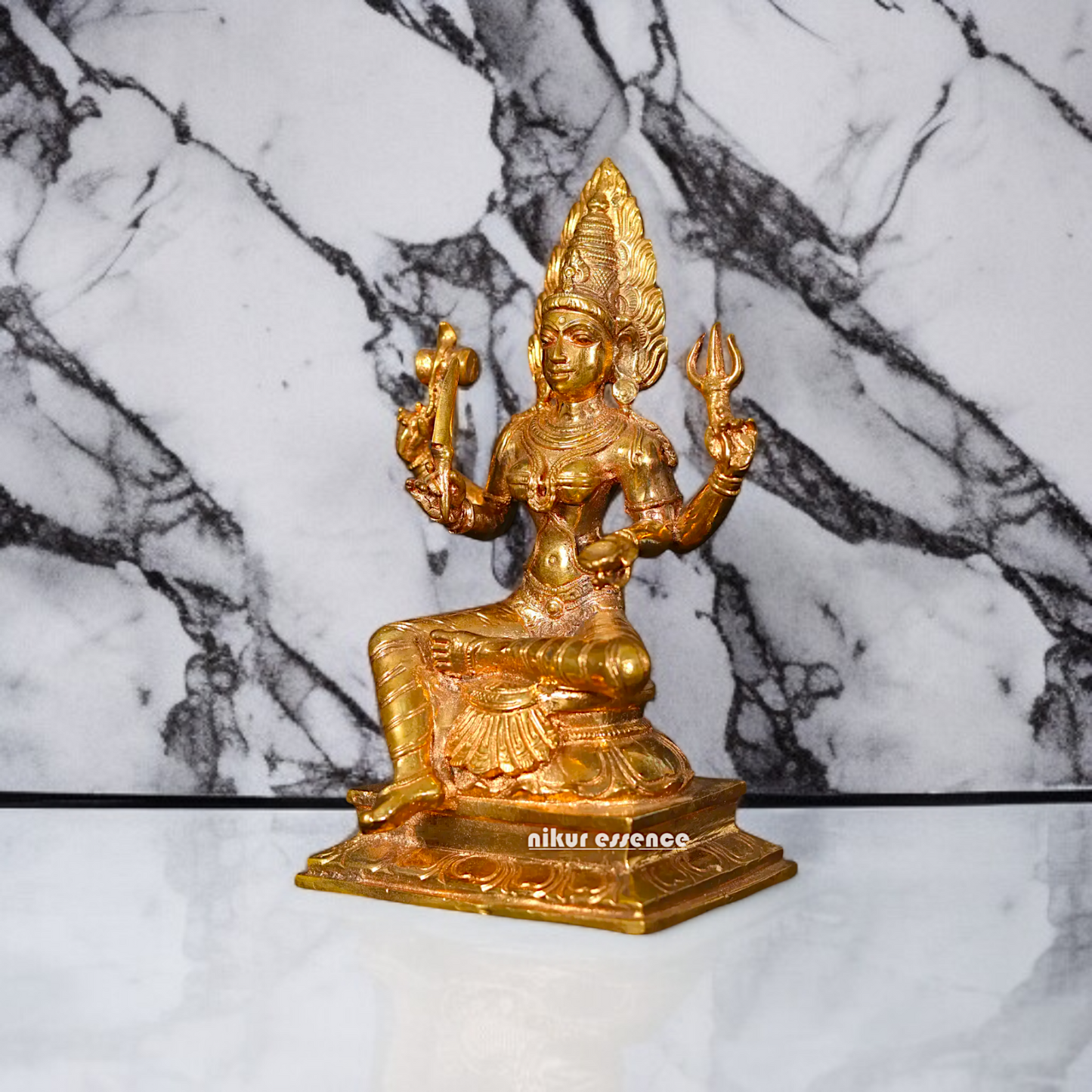 Mariamman Mata seated on throne Panchaloha Idol - 6 inches Nikuressence