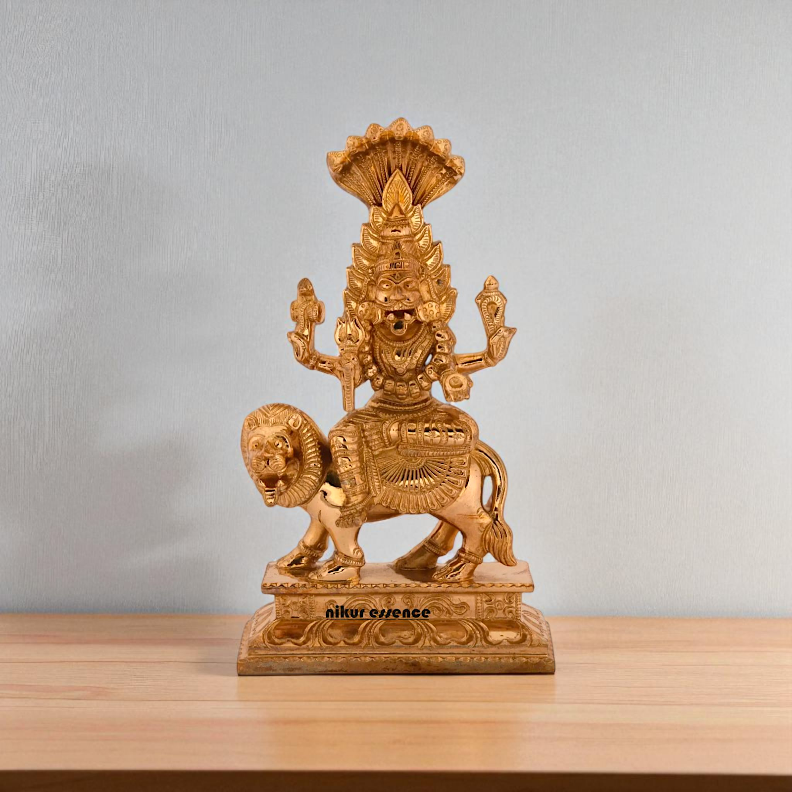 Pratyangira Devi Blessing with Four Armed Sitting on lion Panchaloha Idol - 7 inches Nikuressence