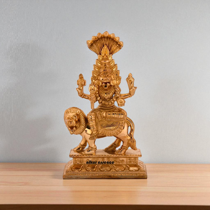 Pratyangira Devi Blessing with Four Armed Sitting on lion Panchaloha Idol - 7 inches Nikuressence