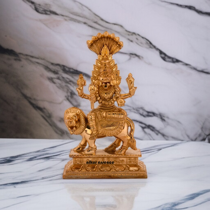 Pratyangira Devi Blessing with Four Armed Sitting on lion Panchaloha Idol - 7 inches Nikuressence