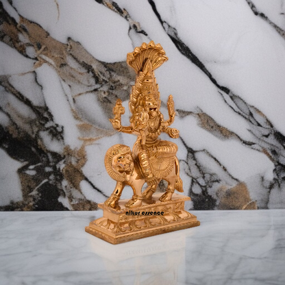 Pratyangira Devi Blessing with Four Armed Sitting on lion Panchaloha Idol - 7 inches Nikuressence