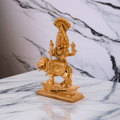 Pratyangira Devi Blessing with Four Armed Sitting on lion Panchaloha Idol - 7 inches Nikuressence