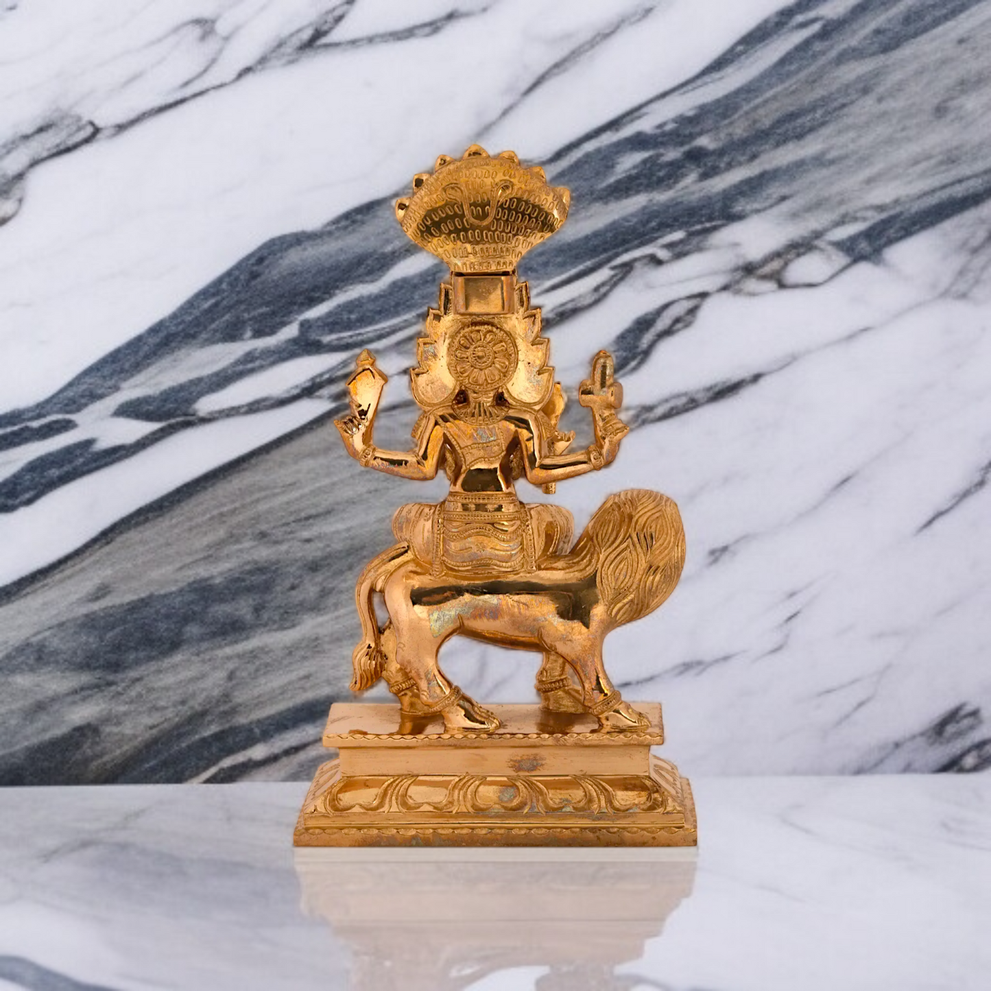 Pratyangira Devi Blessing with Four Armed Sitting on lion Panchaloha Idol - 7 inches Nikuressence