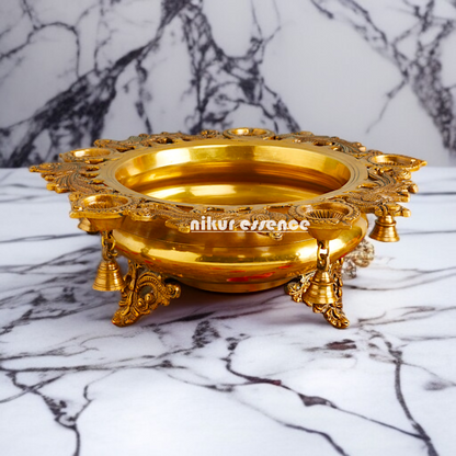Urli with Diya and Bells Brass - 14 inches Nikuressence
