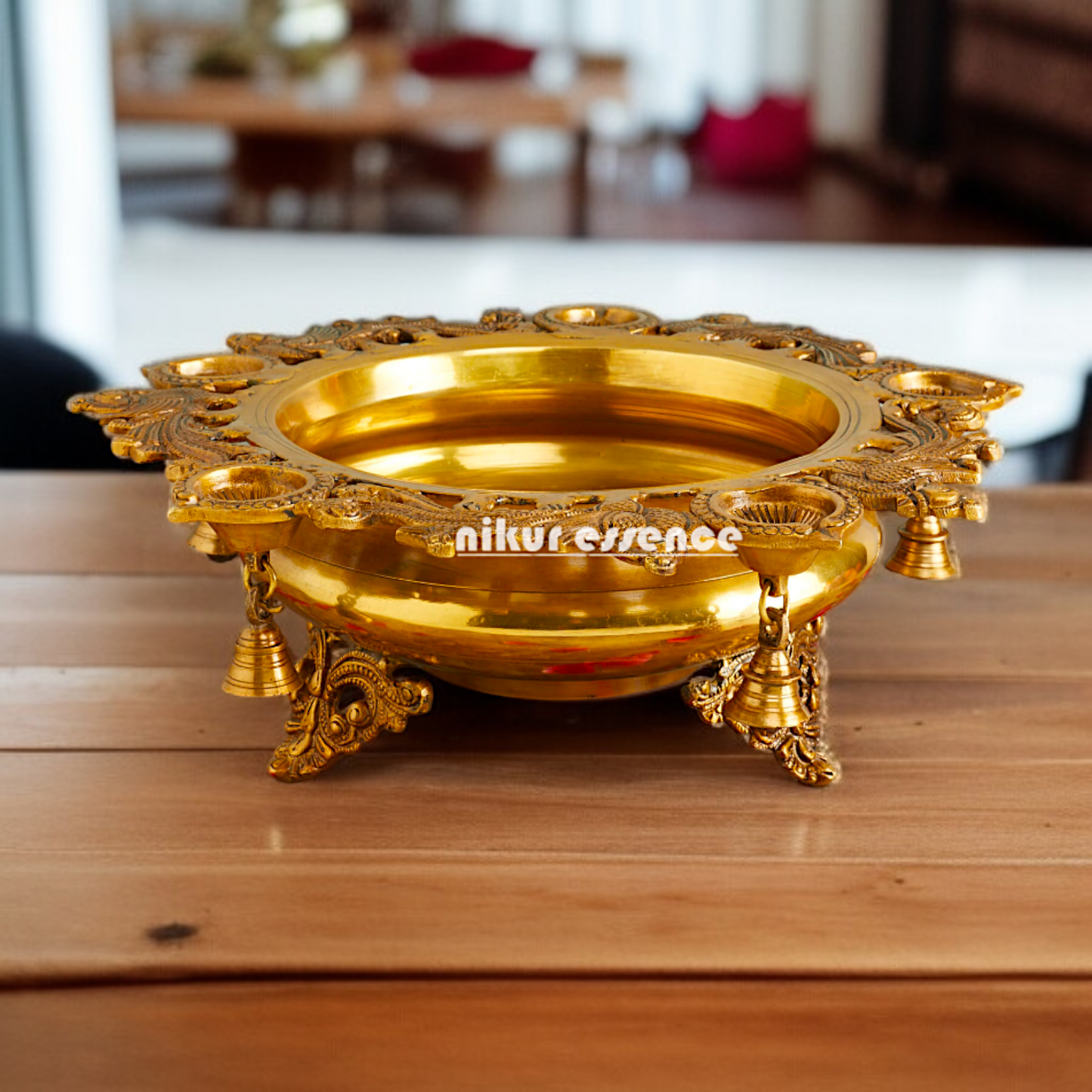 Urli with Diya and Bells Brass - 14 inches Nikuressence