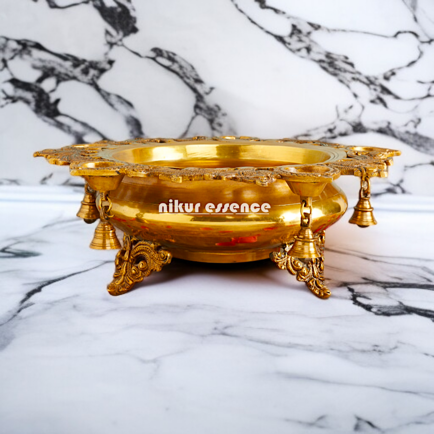 Urli with Diya and Bells Brass - 14 inches Nikuressence