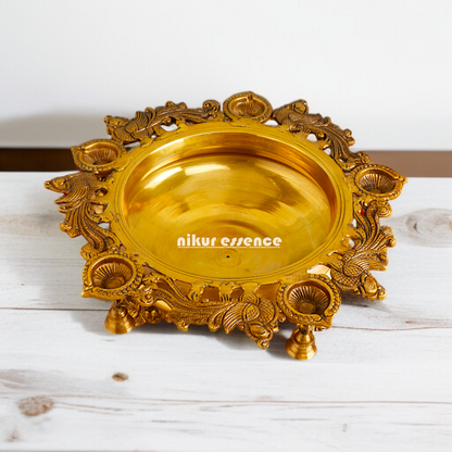 Urli with Diya and Bells Brass - 14 inches Nikuressence