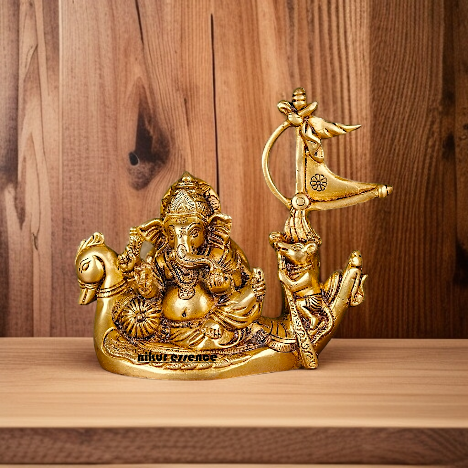 Solid Brass Ganesha Vinayaka Sitting on boat idol - 5.5 inches Nikuressence