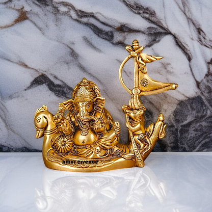 Solid Brass Ganesha Vinayaka Sitting on boat idol - 5.5 inches Nikuressence