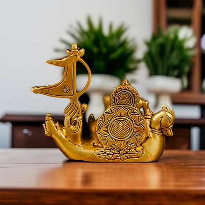 Solid Brass Ganesha Vinayaka Sitting on boat idol - 5.5 inches Nikuressence