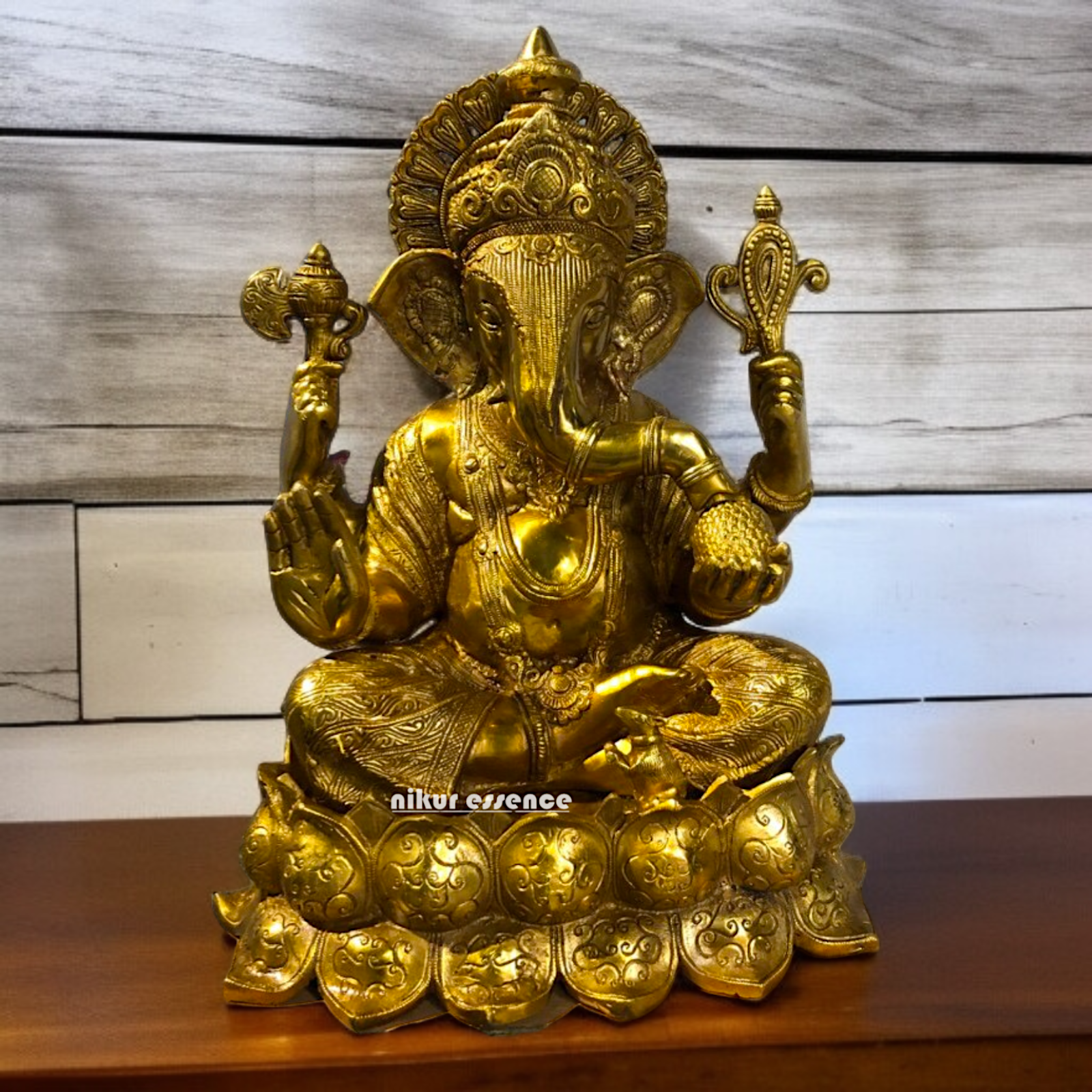 Lord Ganesha Vinayaka Sitting on Lotus Brass statue - 23 inches Nikuressence