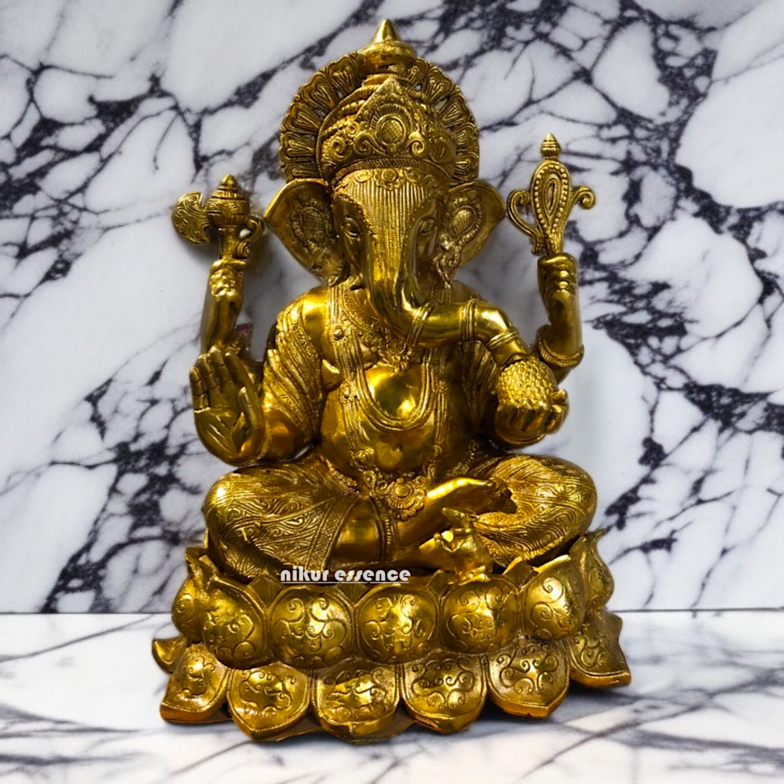 Lord Ganesha Vinayaka Sitting on Lotus Brass statue - 23 inches Nikuressence