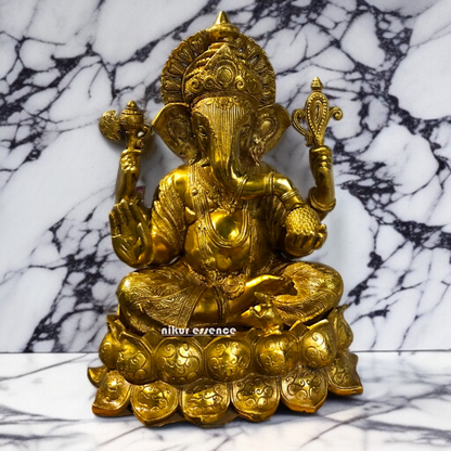 Lord Ganesha Vinayaka Sitting on Lotus Brass statue - 23 inches Nikuressence