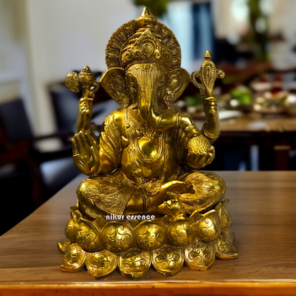Lord Ganesha Vinayaka Sitting on Lotus Brass statue - 23 inches Nikuressence