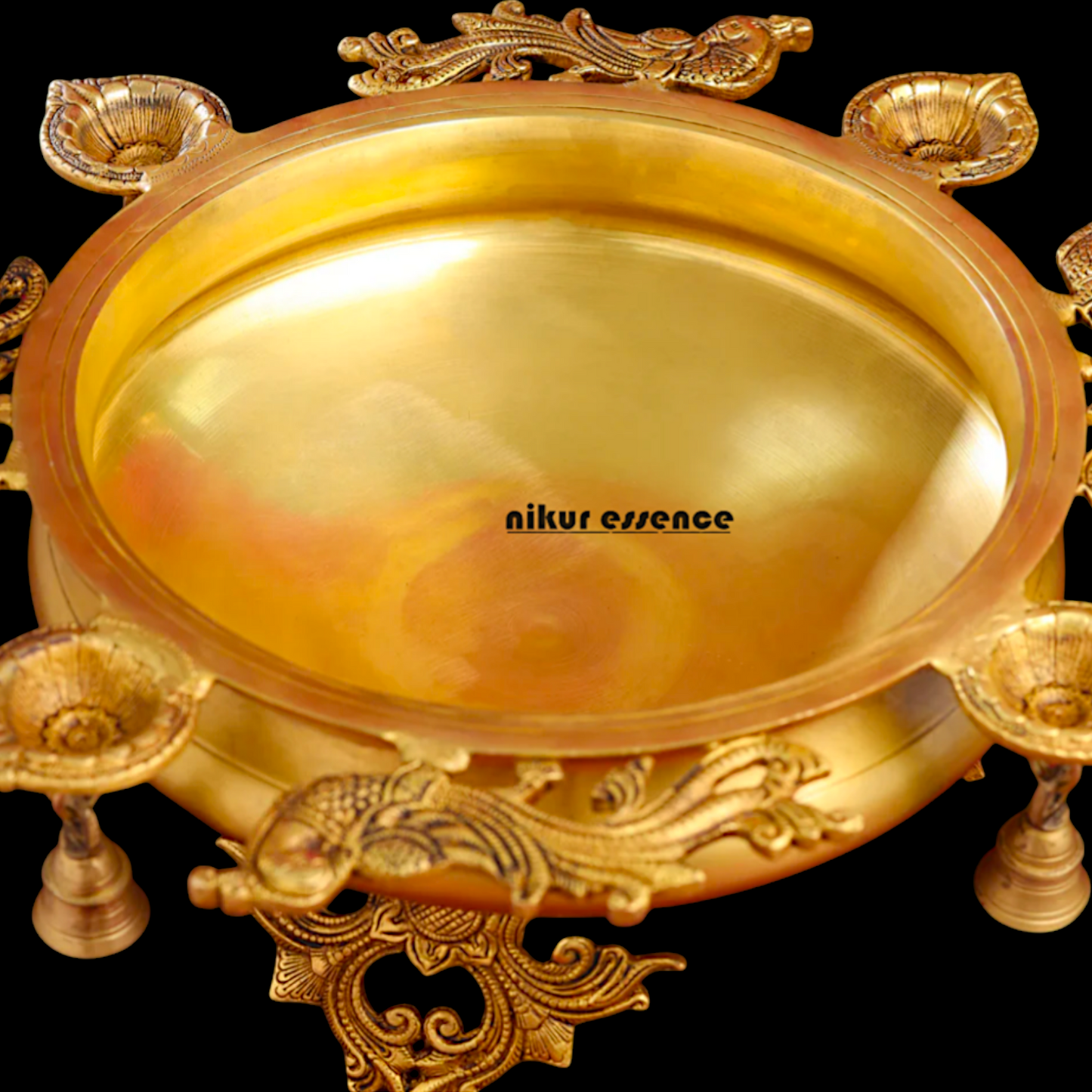 Brass Peacock Urli with 4 diya Nikuressence
