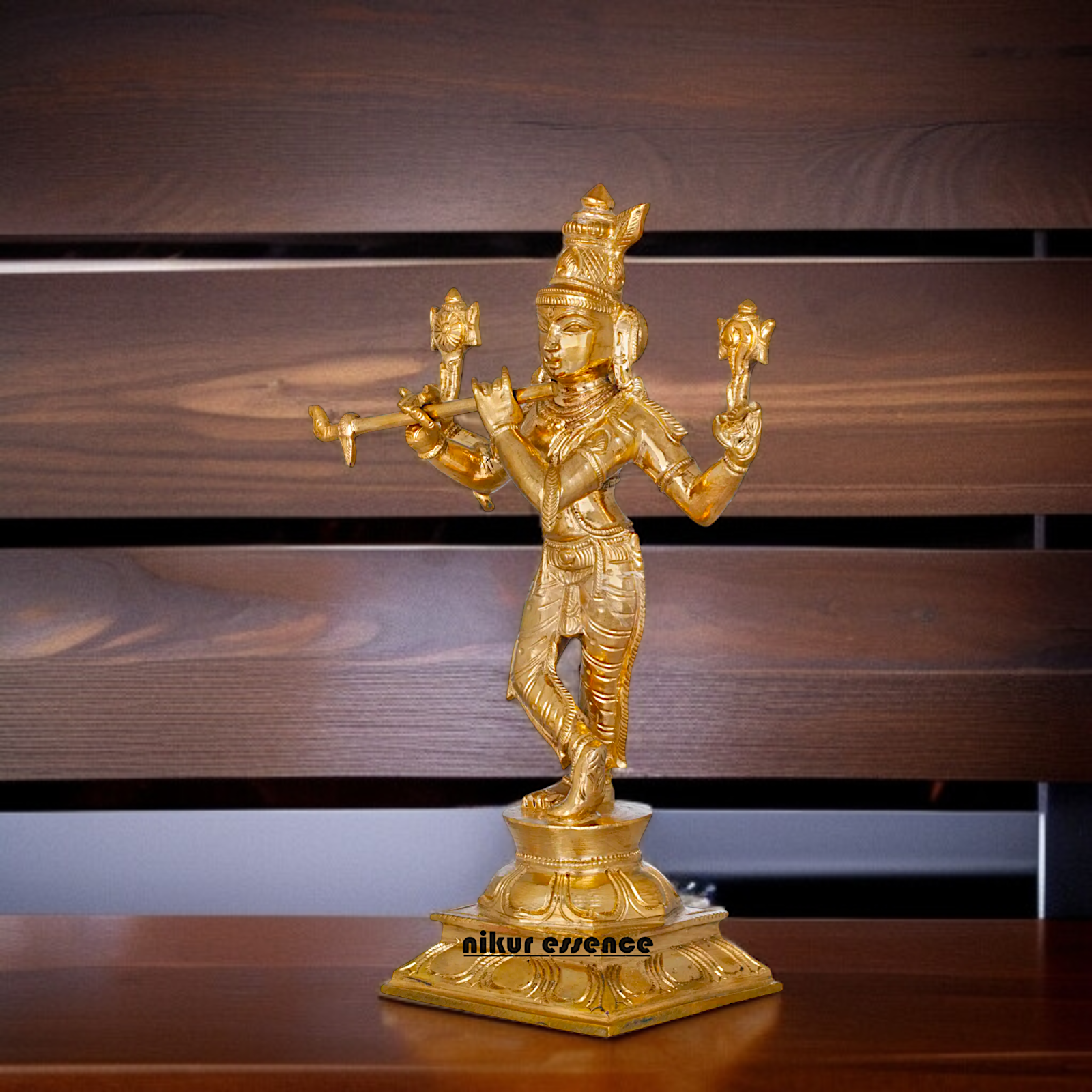 Panchaloha Krishna Bhagwan standing with Playing Flute idol - 10 Inches Nikuressence