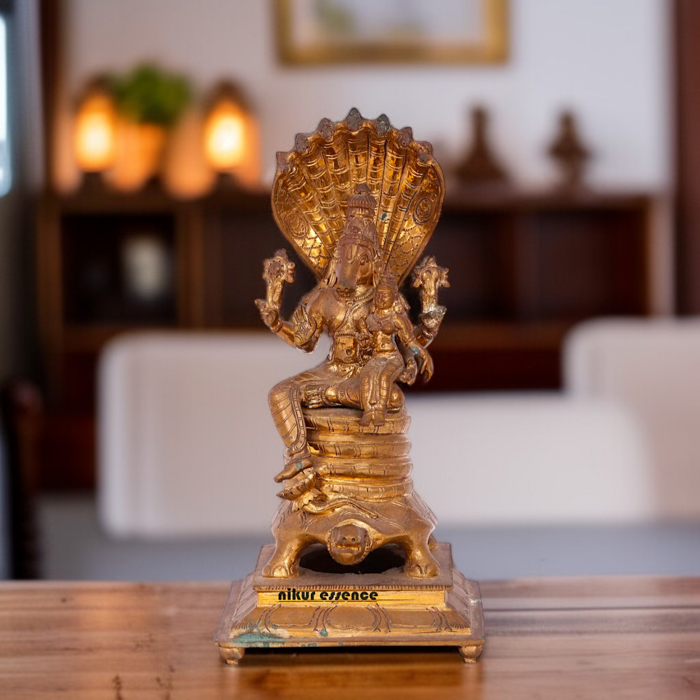 Varaha seated with Lakshmi Panchaloha idol - 12 Inches Nikuressence